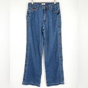 Tommy Hilfiger Women's Side Snaps‎ Wide Leg Blue Jeans Size 6